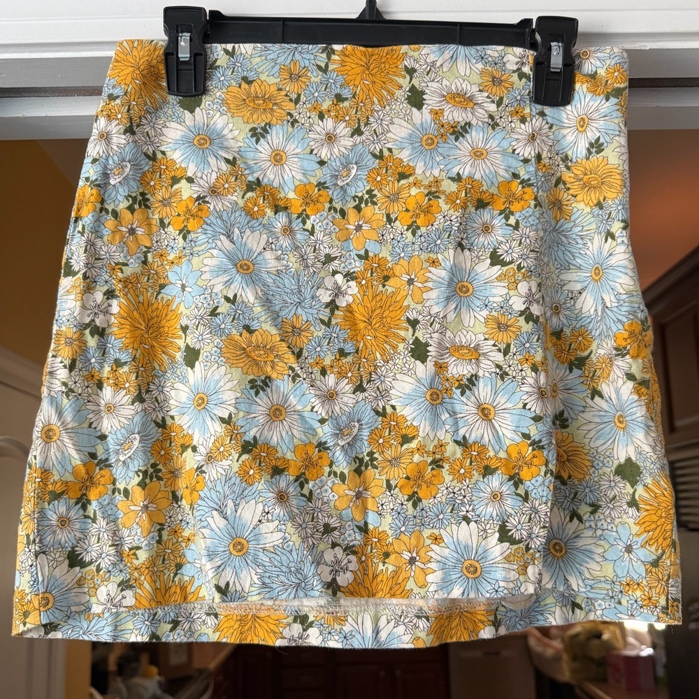 Urban Outfitters Yellow, Light Blue & White Floral Mini Skirt